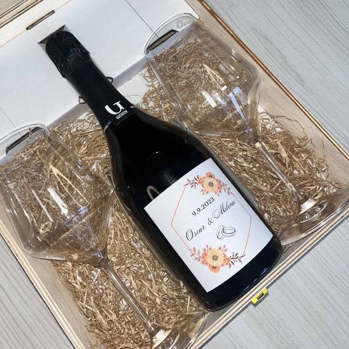 CONFEZIONE REGALO PROSECCO E CALICI PERSONALIZZATI