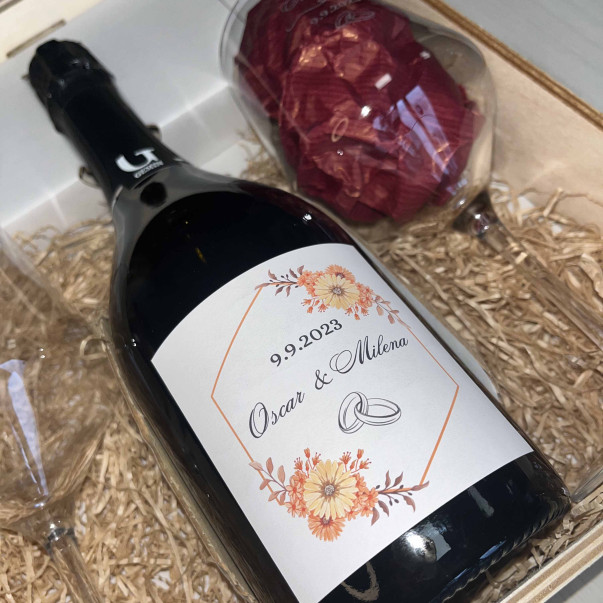 CONFEZIONE REGALO PROSECCO E CALICI PERSONALIZZATI