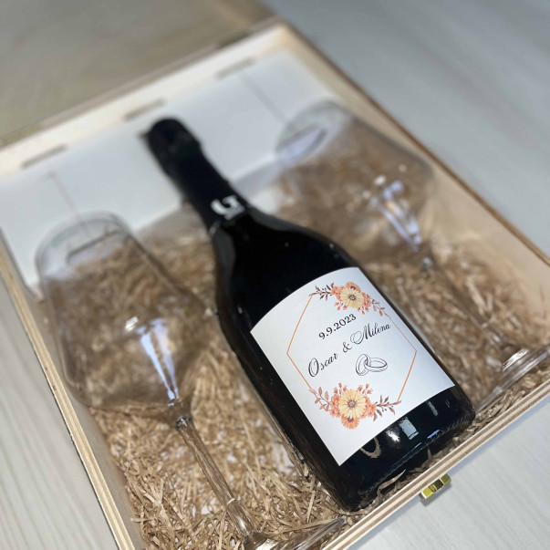 CONFEZIONE REGALO PROSECCO E CALICI PERSONALIZZATI