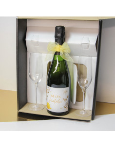 CONFEZIONE REGALO CHAMPAGNE E DUE FLUTE PERSONALIZZATI