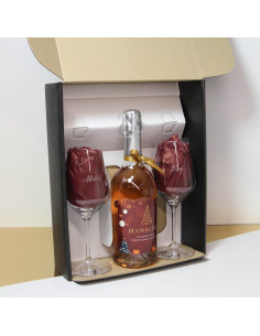 CONFEZIONE REGALO BOLLICINA PERSONALIZZATA ROSÉ E CALICI INCISI