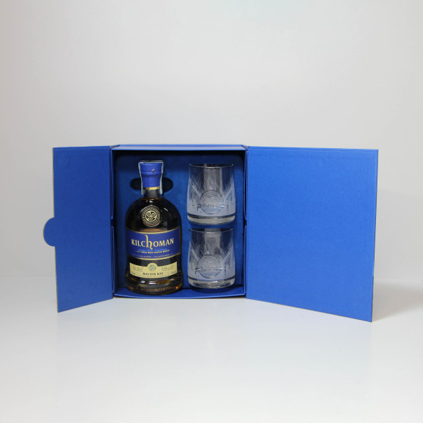 COFANETTO REGALO WHISKY MACHIR BAY KILCHOMAN CON DUE BICCHIERI